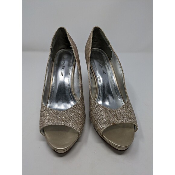 David's Bridal Gold Champagne Shimmer Rochelle Shoes High Heel Sz 8 Wedding Prom - Picture 3 of 10